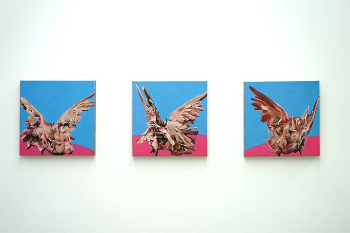 Fighting Doves (triptych), original Landscape Oil Painting by Juan Domingues
