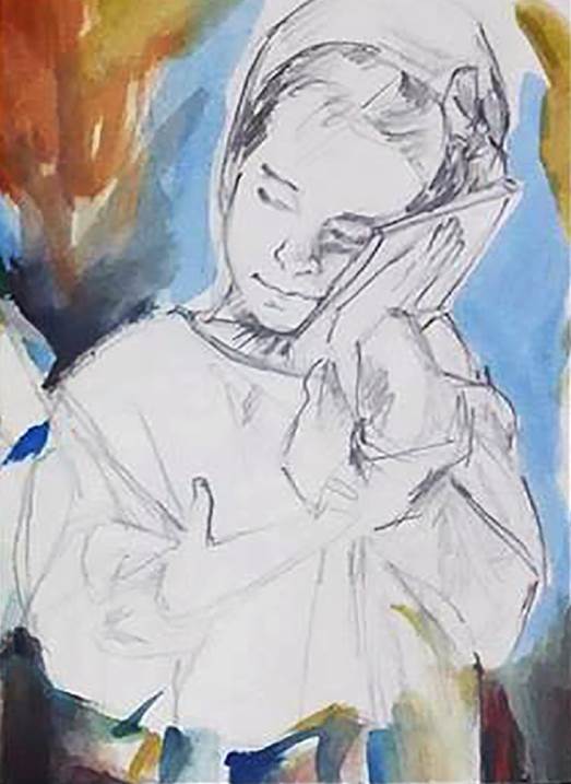 Pequeno formato V. Ensaio III. Elas, a pergunta e o desenho do João., original Figure humaine Acrylique La peinture par Elizabeth  Leite