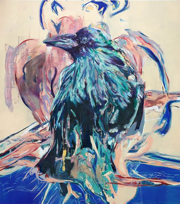 pássaro negro-azul nr.2, original Resumen Petróleo Pintura de Juan Domingues
