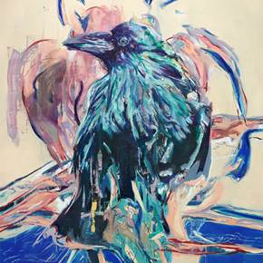 pássaro negro-azul nr.2, Pintura Óleo Abstrato original por Juan Domingues