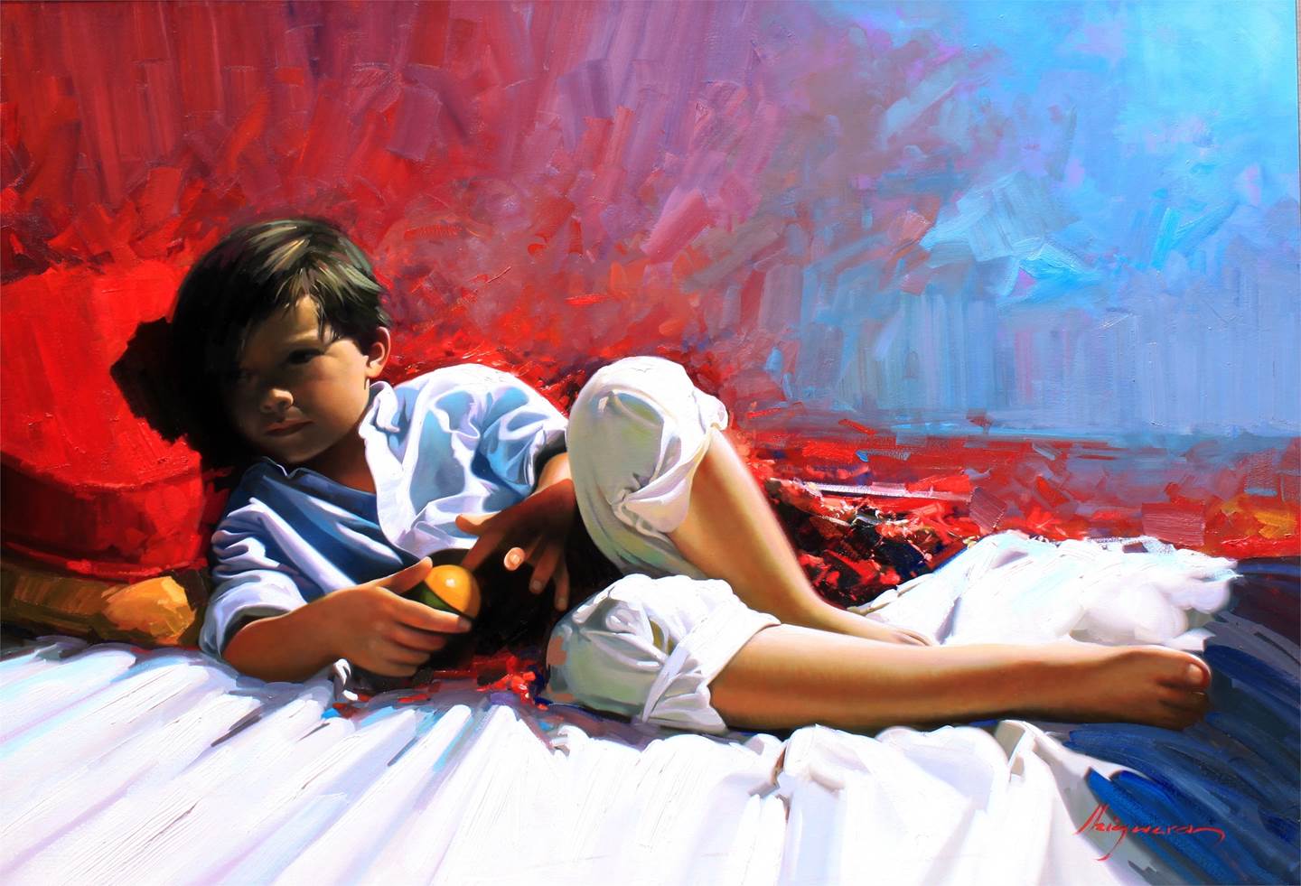Descanso, original Human Figure Canvas Painting by Jose Higuera