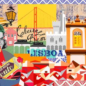 Tela "Cheira a Lisboa", original Abstrait Collage Dessin et illustration par Maria João Faustino