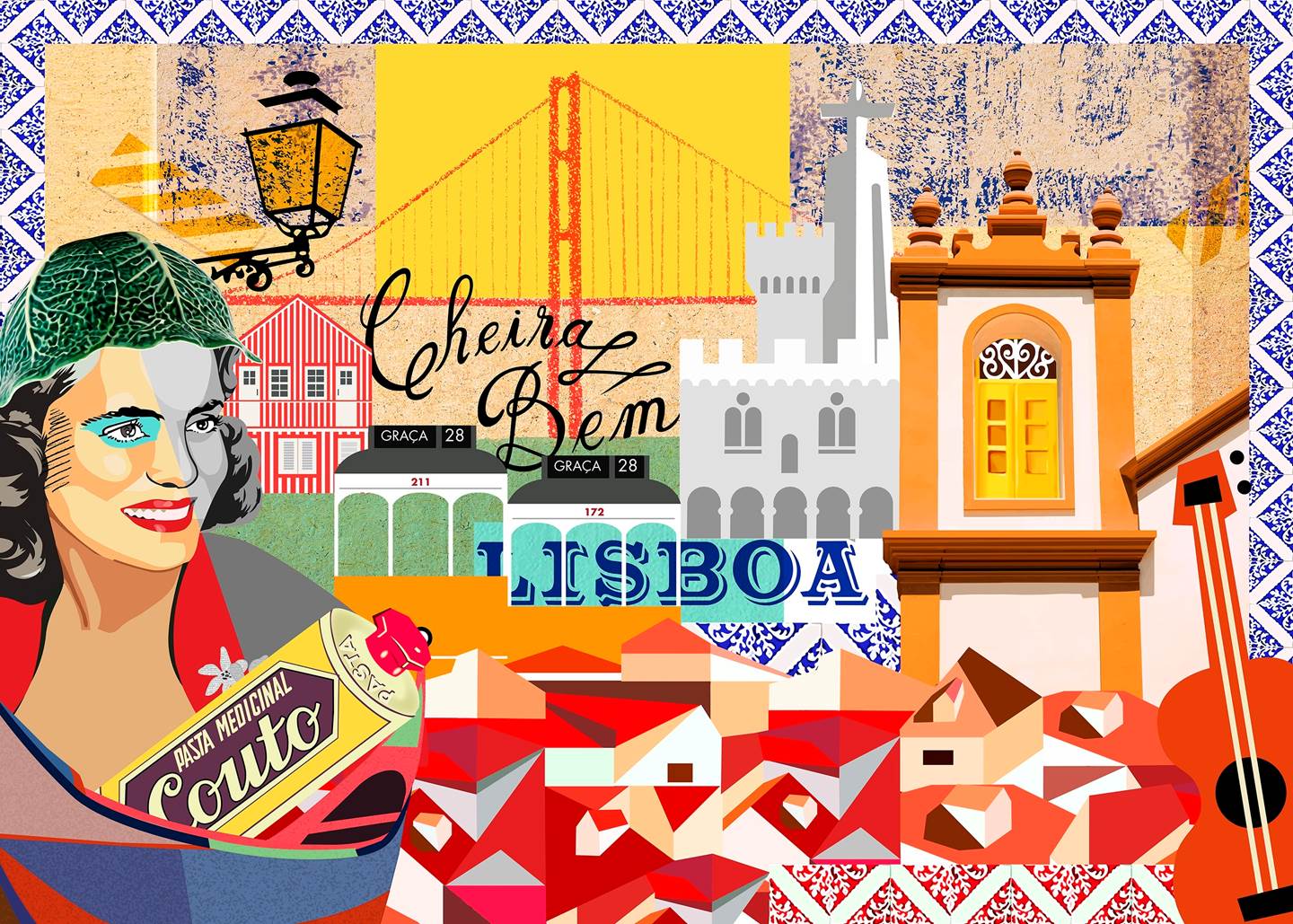 Tela "Cheira a Lisboa", Desenho e Ilustração Colagem Abstrato original por Maria João Faustino