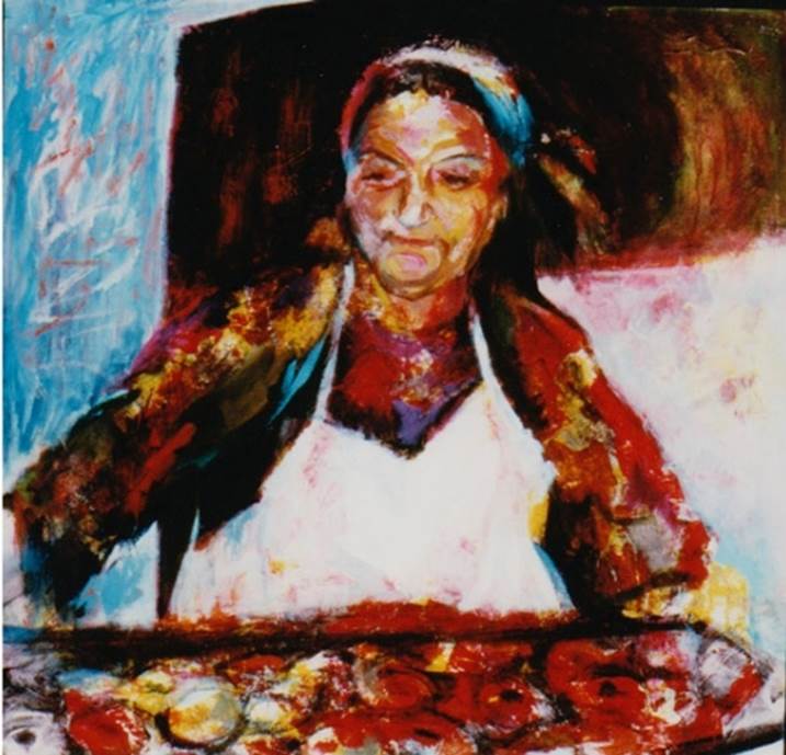 The Baker of Rhodes, original Portrait Acrylic Painting by Connie Freid