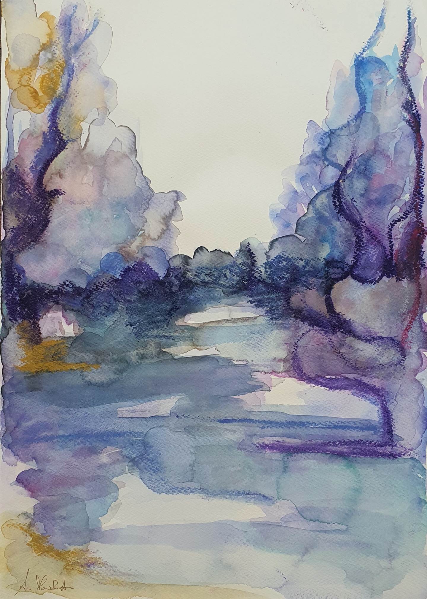 O sublime na solitude- série , original Human Figure Watercolor Painting by Ana Maria Costa