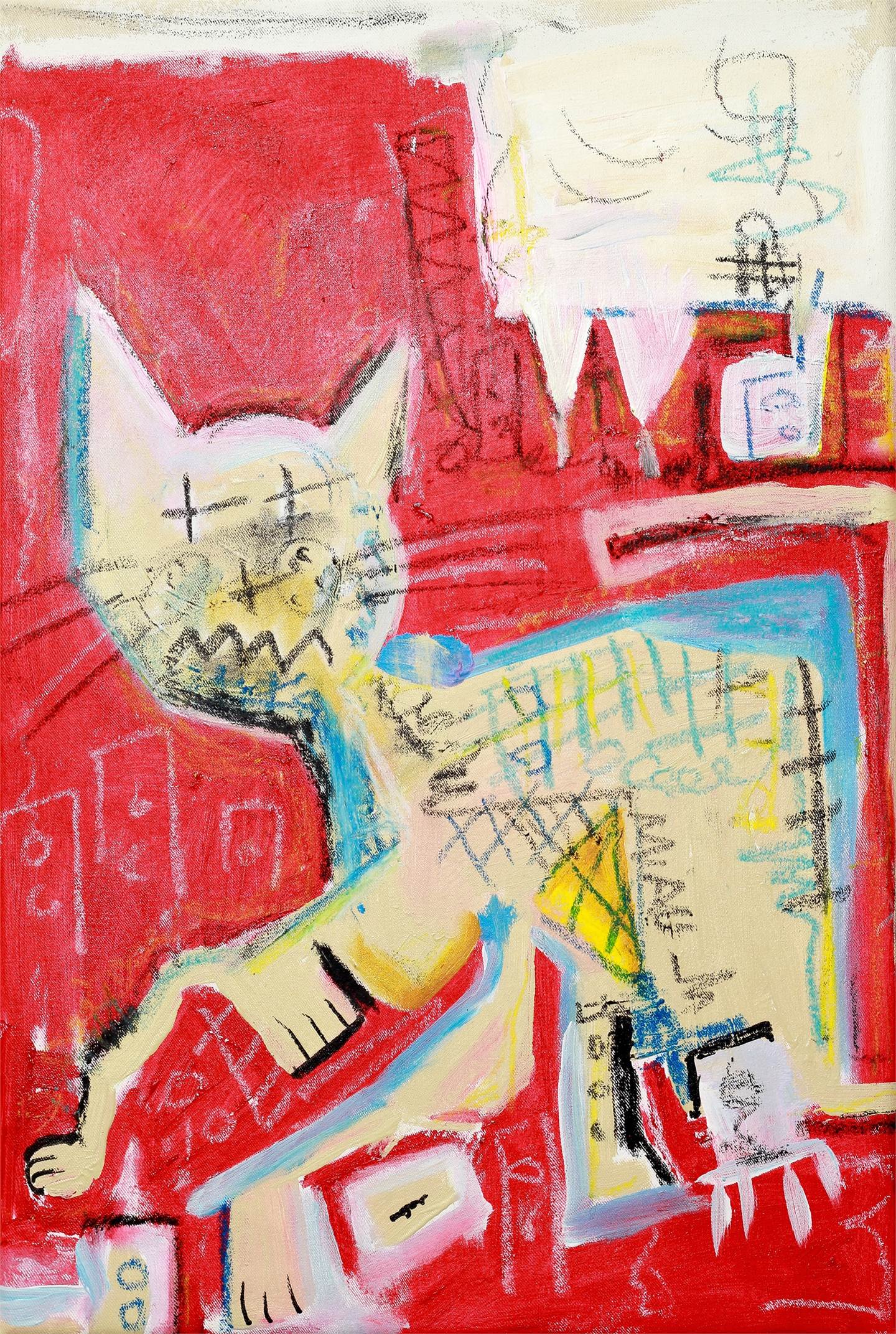Crazy cat, original Resumen Acrílico Pintura de Flavio Man