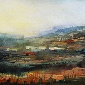 Lauzerte, Planície, original Landscape Paper Painting by Sérgio Pimenta