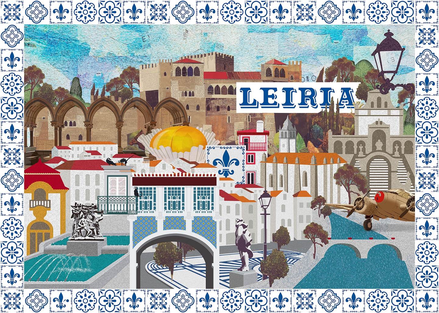 Leiria (Tela), original Architecture Canvas Drawing and Illustration by Maria João Faustino