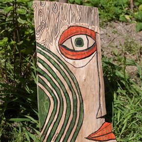 Wood mask 2, original Abstract Mixed Technique Sculpture by Inês Peres