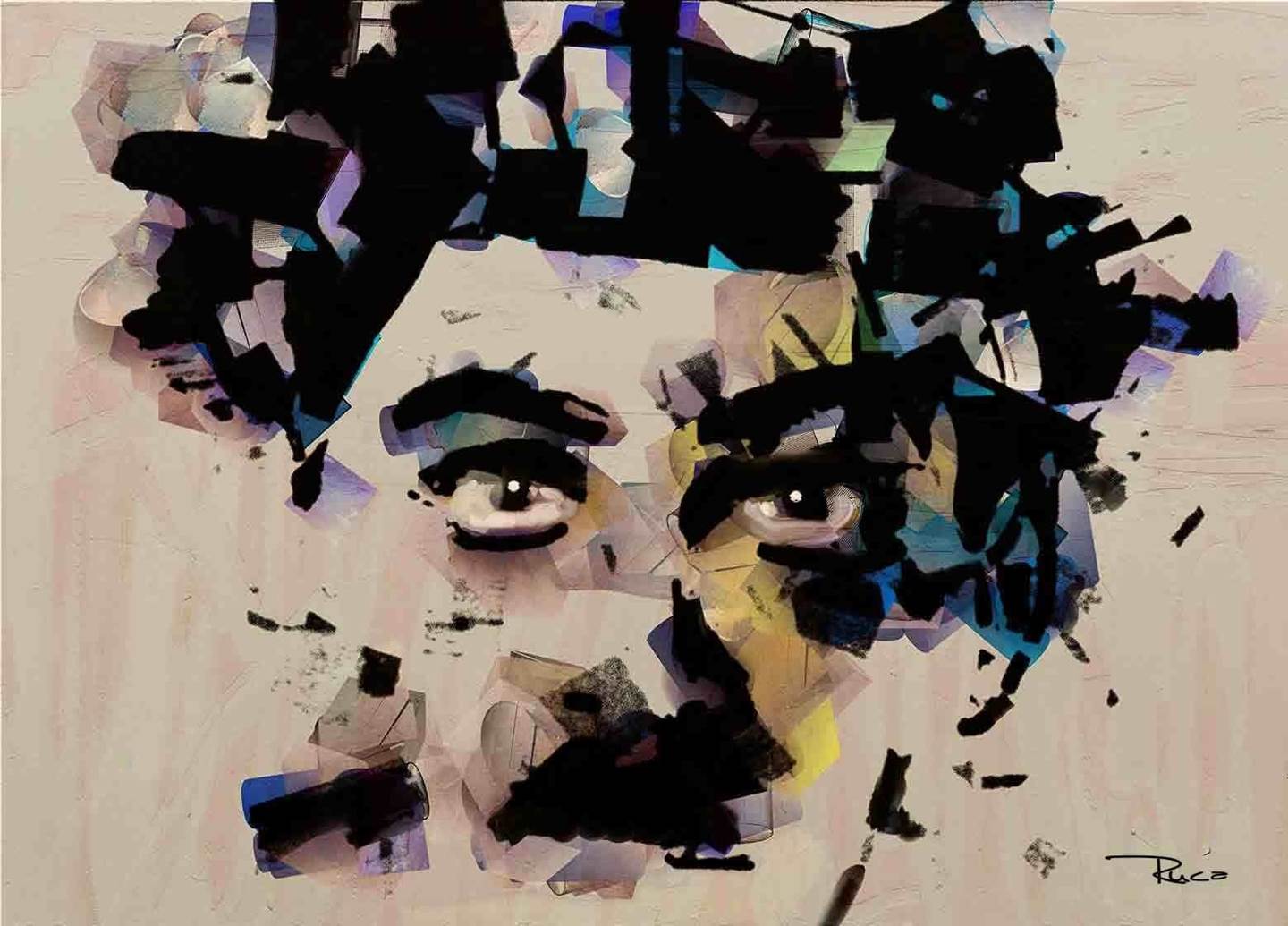 Charlie Chaplin, Pintura Técnica Mista Abstrato original por Rui Mendes (Ruca)