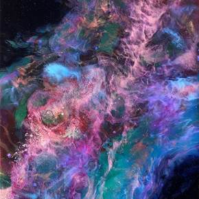 Rosette Nebula: Blooming Darkness, original Animals Mixed Technique Painting by Tiffani Buteau