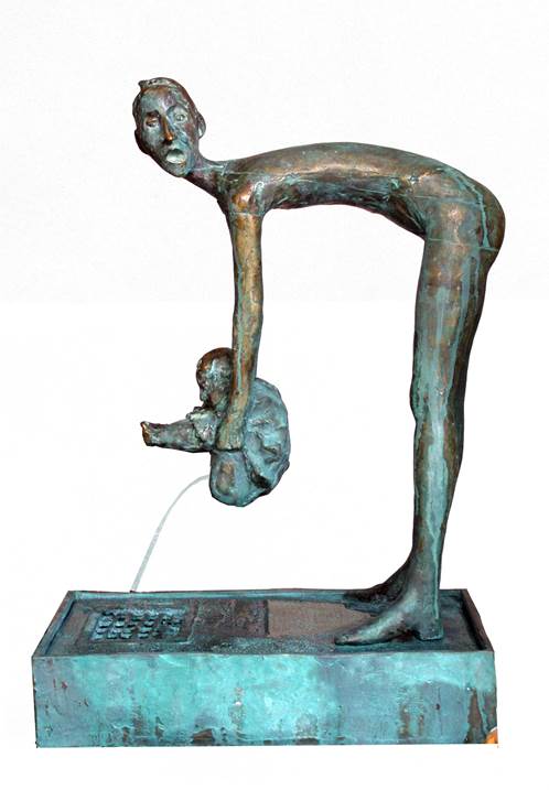Pissing girl , original Religion Metal Sculpture by Hanna  Kyselova