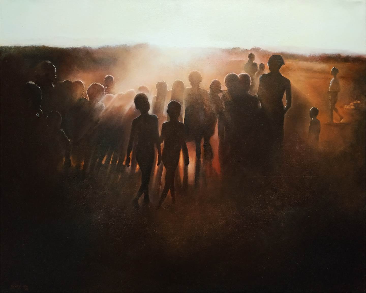 Danzando al ponerse el sol, original Landscape Oil Painting by TOMAS CASTAÑO