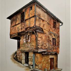 La casa de Aveyron- Francis, original Landscape Oil Painting by TOMAS CASTAÑO