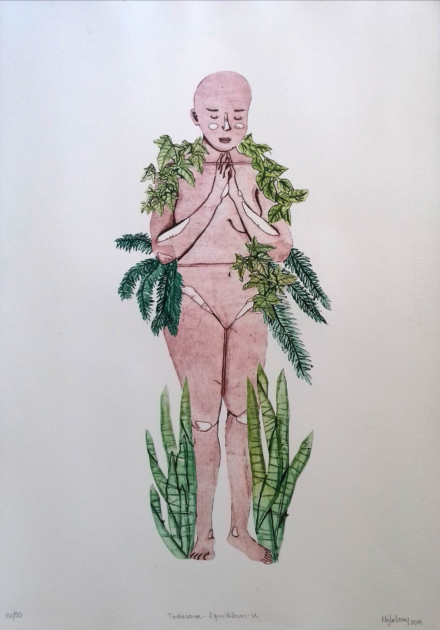 Tadasana - Equilibrar-se, Desenho e Ilustração Gravura Figura Humana original por Najla Leroy