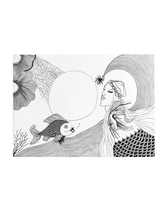 Lua Cheia em Peixes, original Figura humana Papel Dibujo e Ilustración de Inês  Sousa Cardoso