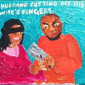 A husband cutting off his wife's fingers, original Vanguardia Acrílico Pintura de Jay Rechsteiner
