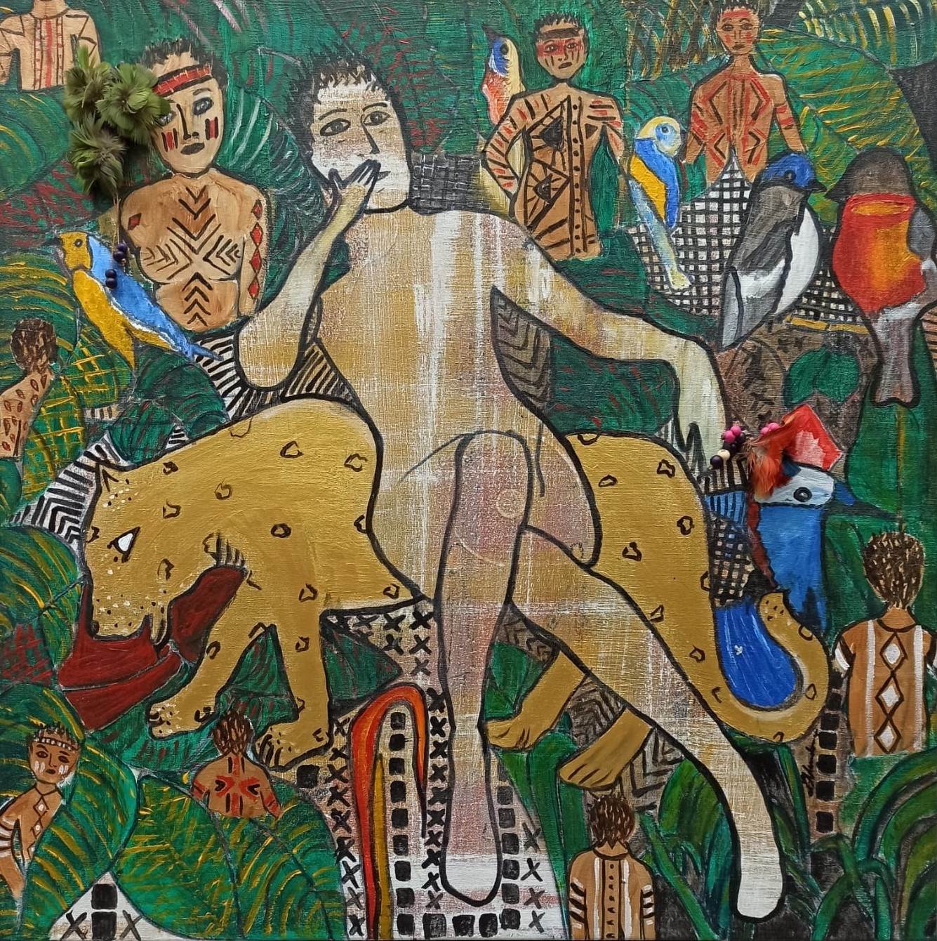 E Daí, original Human Figure Mixed Technique Painting by Zélia Mendonça