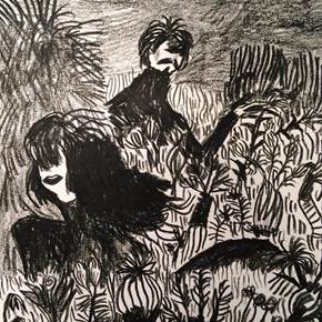 18. Deitados no prado, original Human Figure Charcoal Drawing and Illustration by Hugo Castilho