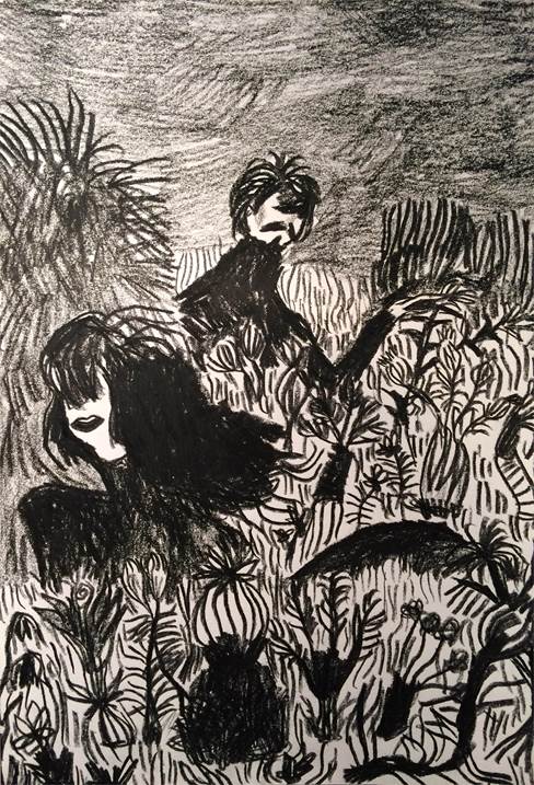 18. Deitados no prado, Desenho e Ilustração Carvão Figura Humana original por Hugo Castilho