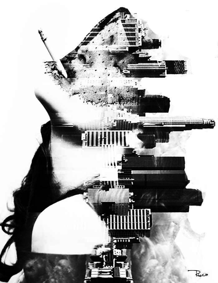 Smoking City, original Figure humaine  La peinture par Rui Mendes (Ruca)