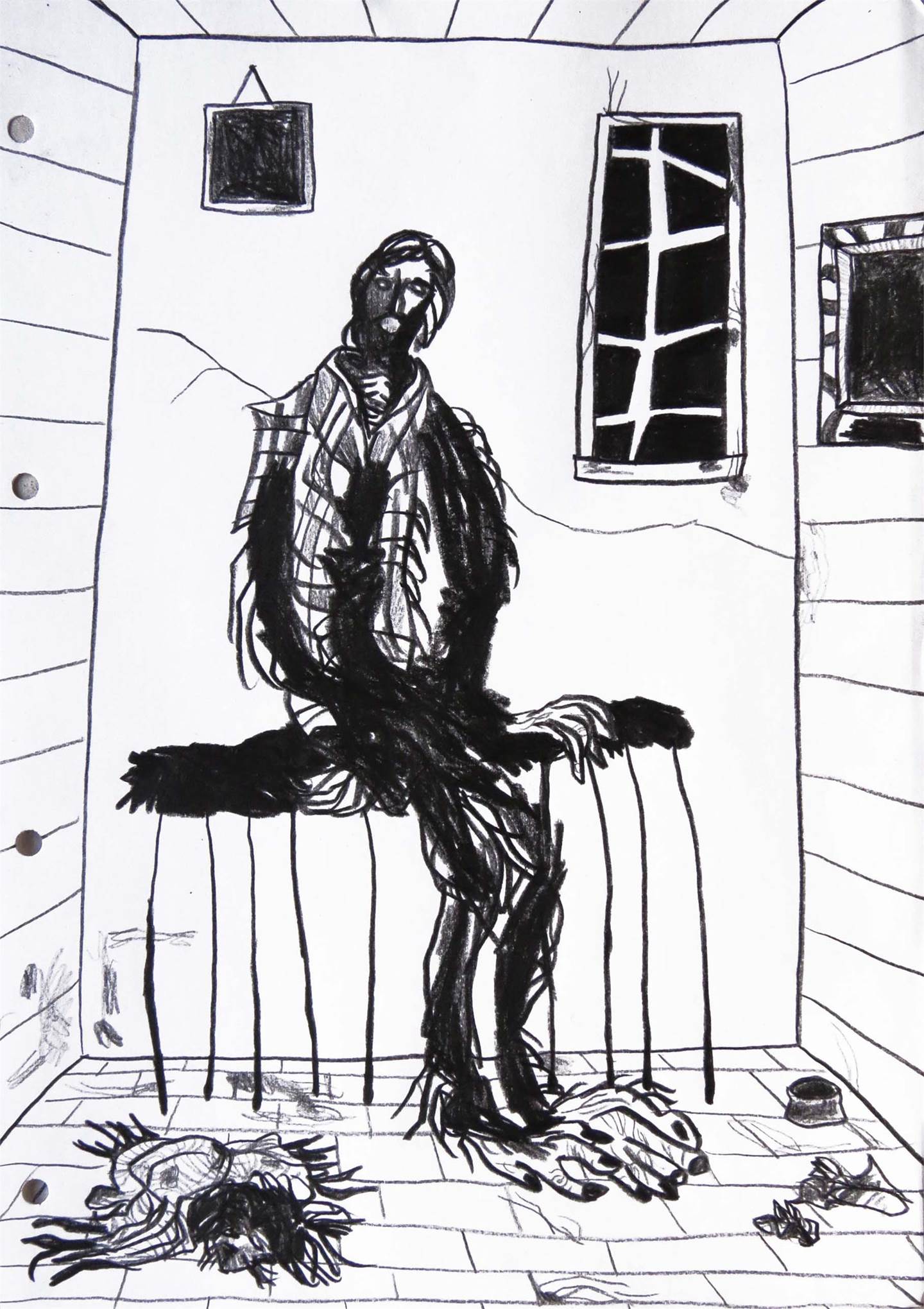 29. Em casa, original Human Figure Charcoal Drawing and Illustration by Hugo Castilho