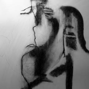 Auto-Retrato Táctil III, original Big Charcoal Drawing and Illustration by Mariana Alves