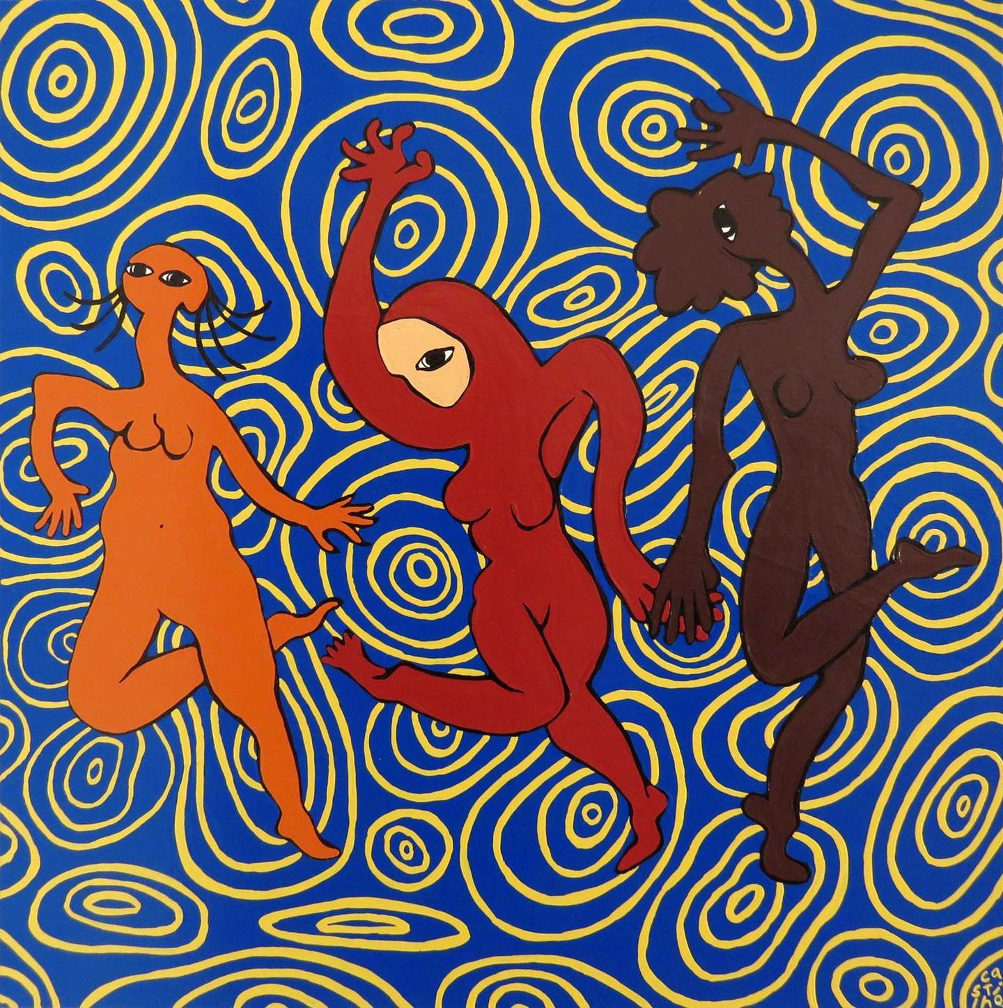 Três mulheres a dançar, original Abstrait Acrylique La peinture par Hugo Castilho