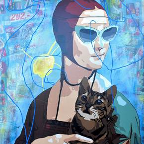 Lady with Kitten, original Human Figure Acrylic Painting by Alvarenga Marques