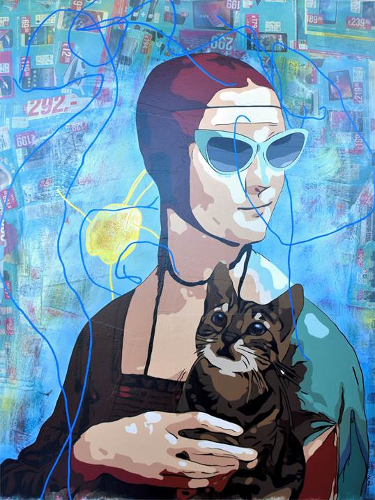 Lady with Kitten, Pintura Acrílico Figura Humana original por Alvarenga Marques