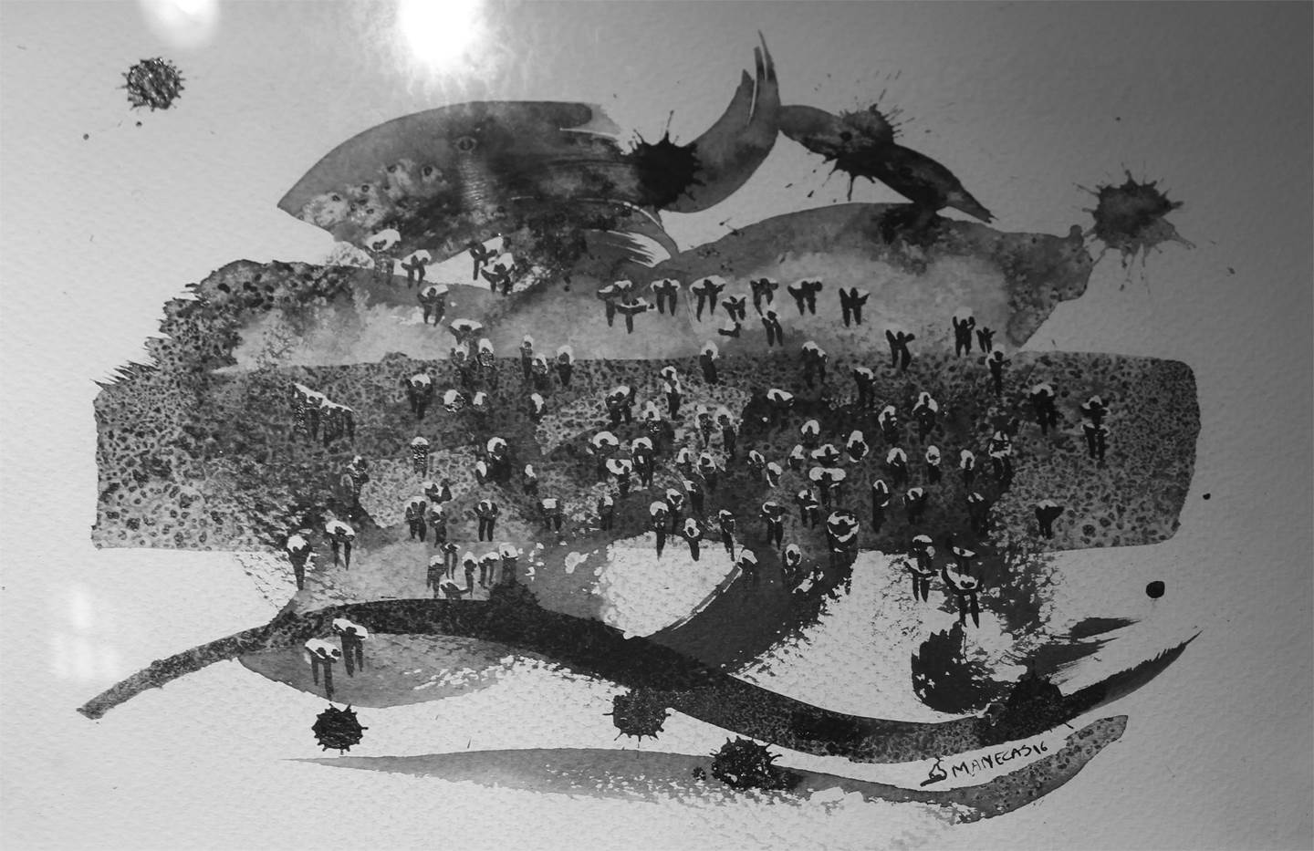 Migrações X, original Abstrait Aquatinte Dessin et illustration par Manecas  Camelo