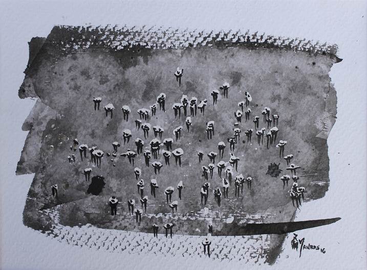 Migrações II, original Small Aquatint Drawing and Illustration by Manecas  Camelo