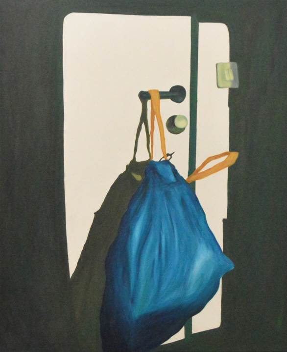 Retrato de Um Saco do Lixo Azul, original Paisaje Petróleo Pintura de Maria Luz