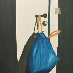 Retrato de Um Saco do Lixo Azul, original Landscape Oil Painting by Maria Luz