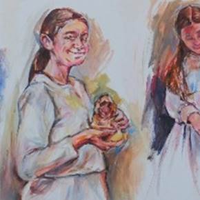 No cortejo e procissão as atenções recaem sobre as fogaceiras, original Femme Acrylique La peinture par Elizabeth  Leite