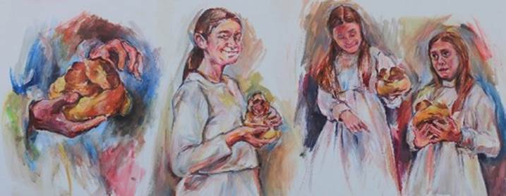 No cortejo e procissão as atenções recaem sobre as fogaceiras, original Woman Acrylic Painting by Elizabeth  Leite