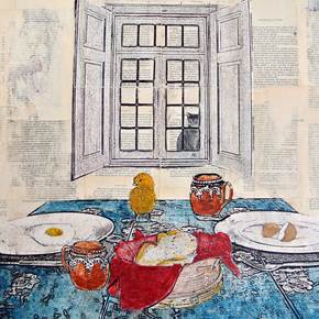 o comer está na mesa, Pintura Técnica Mista Animais original por Magriço .