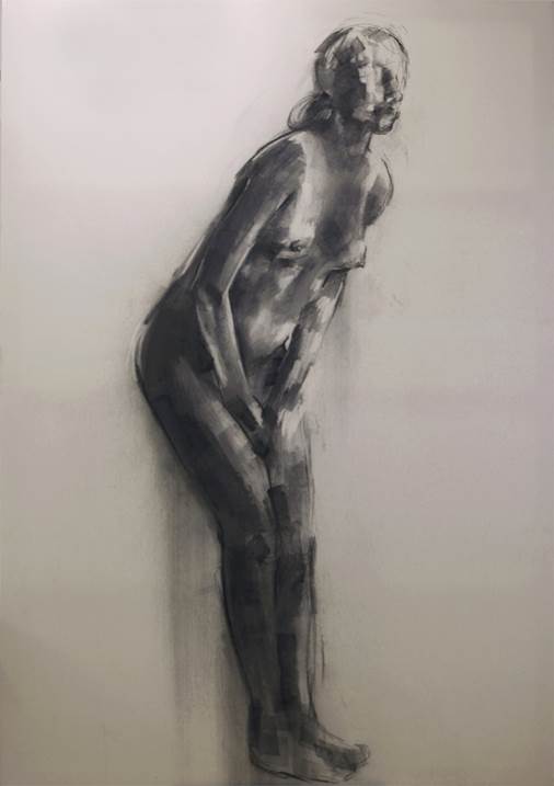 Nude 3, original B&W Canvas Drawing and Illustration by Yorgos Kapsalakis