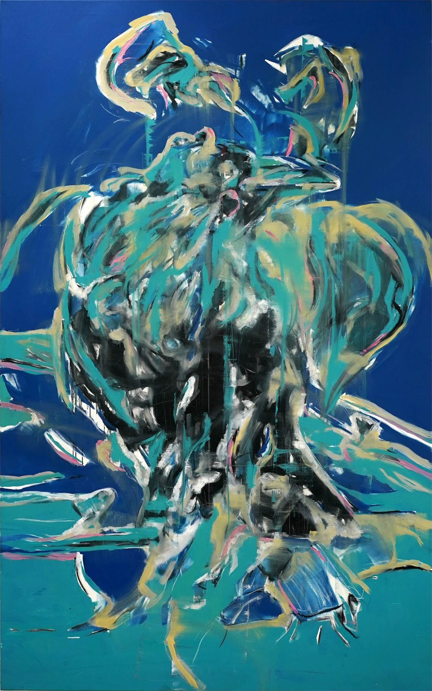 pássaro negro-azul nr.1, Pintura Óleo Abstrato original por Juan Domingues