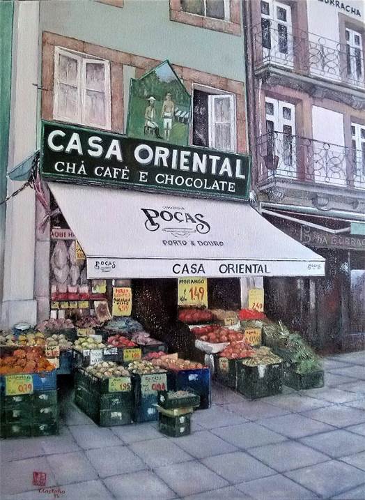 Casa Oriental- Oporto, original Landscape Oil Painting by TOMAS CASTAÑO