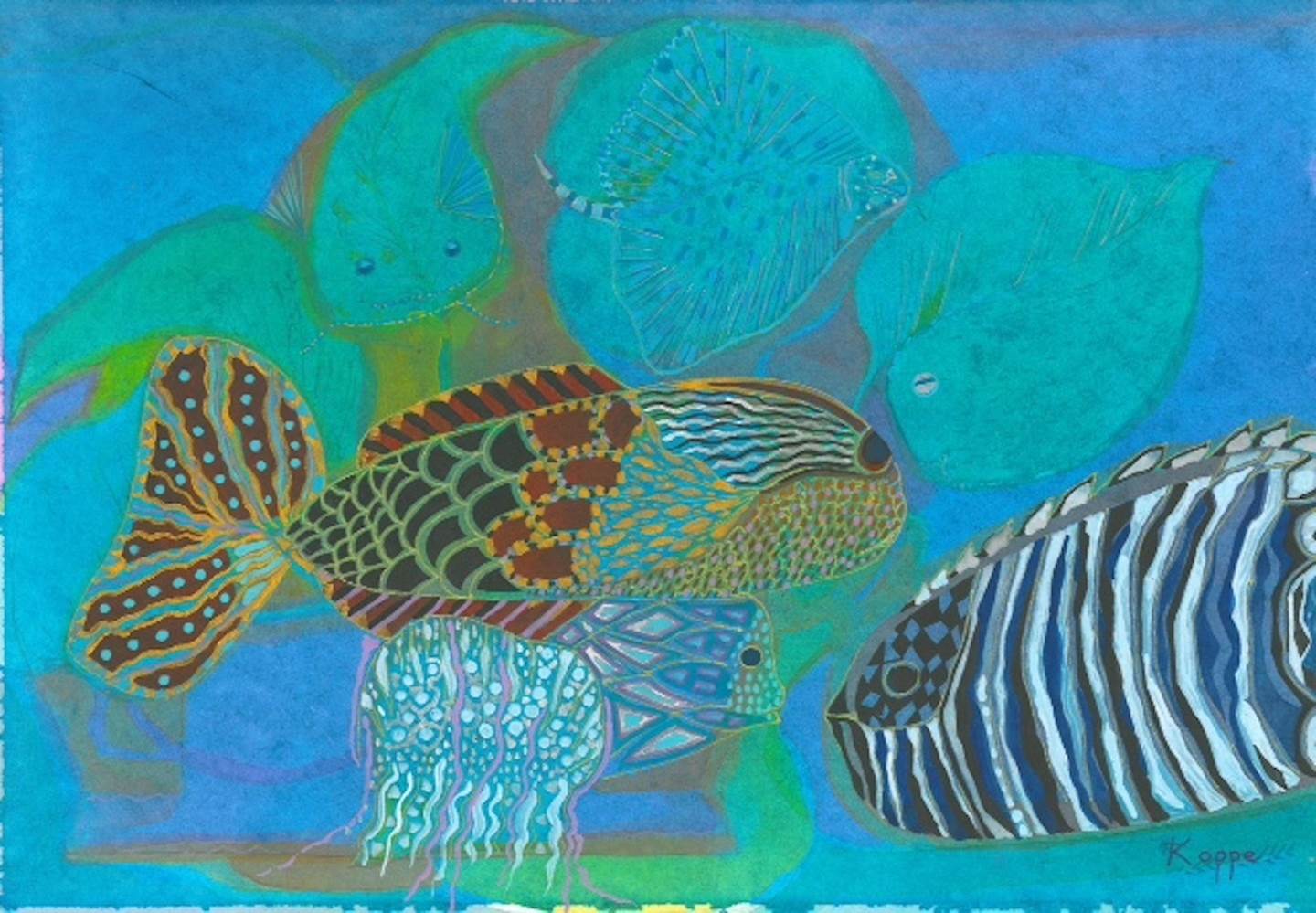 Cat Fish, original Animales Acuarela Pintura de Penny Koppe
