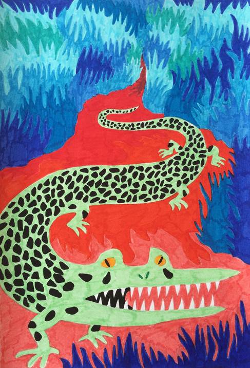 Crocodilo perdido, original Animales Papel Dibujo e Ilustración de Hugo Castilho
