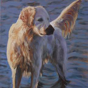 Dog at the sea, original Animales Petróleo Pintura de Elena Sokolova