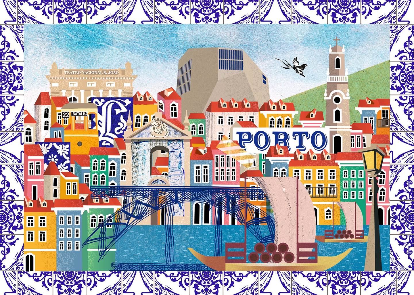 Porto, Desenho e Ilustração Colagem Paisagem original por Maria João Faustino