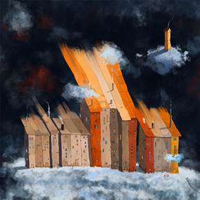 Cloud storage in village Gumboda, original Paysage Numérique Dessin et illustration par Per Nylén