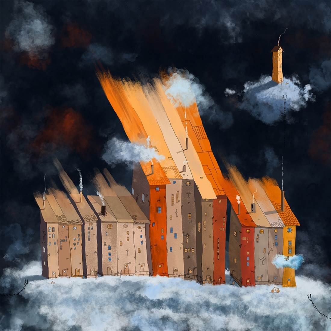 Cloud storage in village Gumboda, original Landscape Digital Drawing and Illustration by Per Nylén