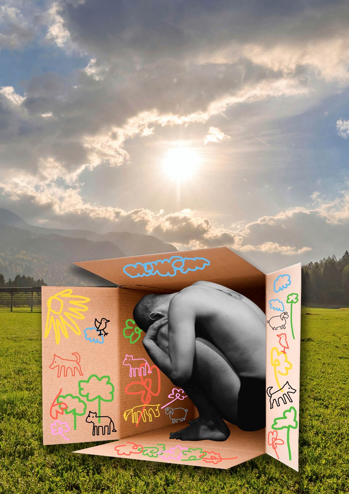 Look out of the box, original Minimaliste Collage Dessin et illustration par Yeva Adamovska