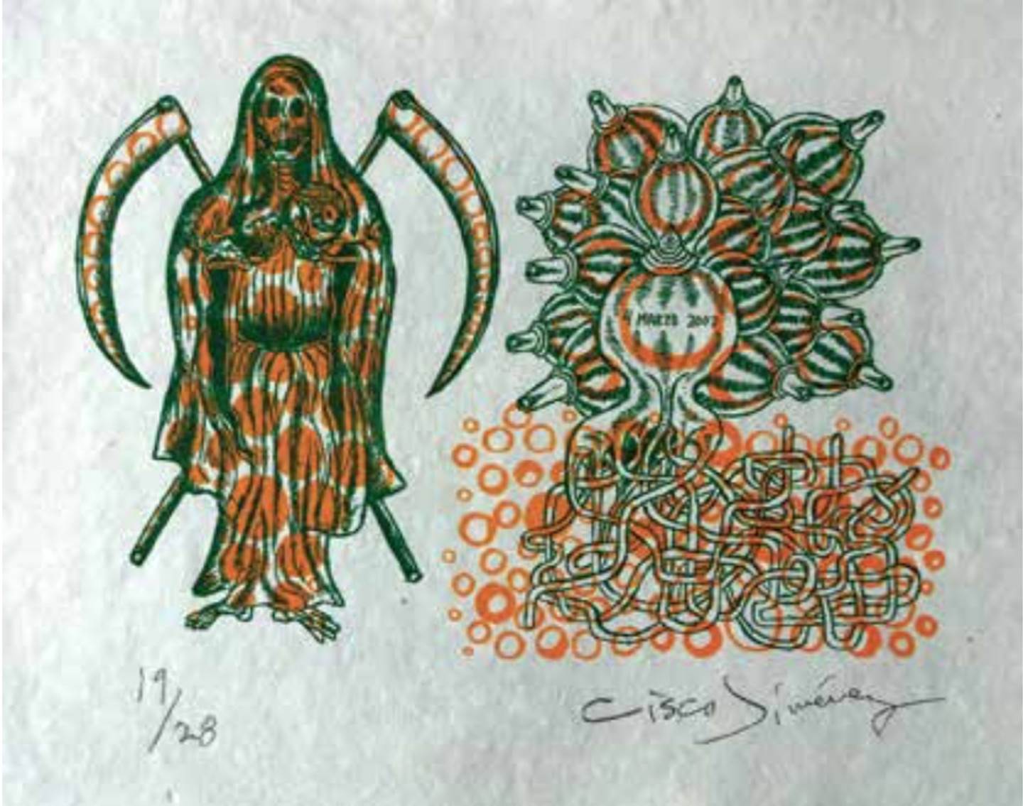 Santa Muerte, original Resumen Collage Dibujo e Ilustración de Cisco Jiménez