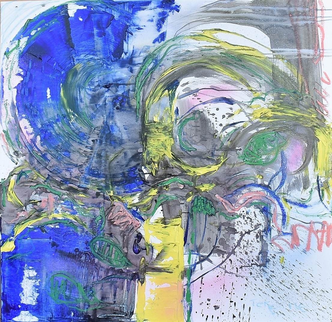 Dancing Flowers # III, original Abstract Mixed Technique Painting by ELISA DA COSTA
