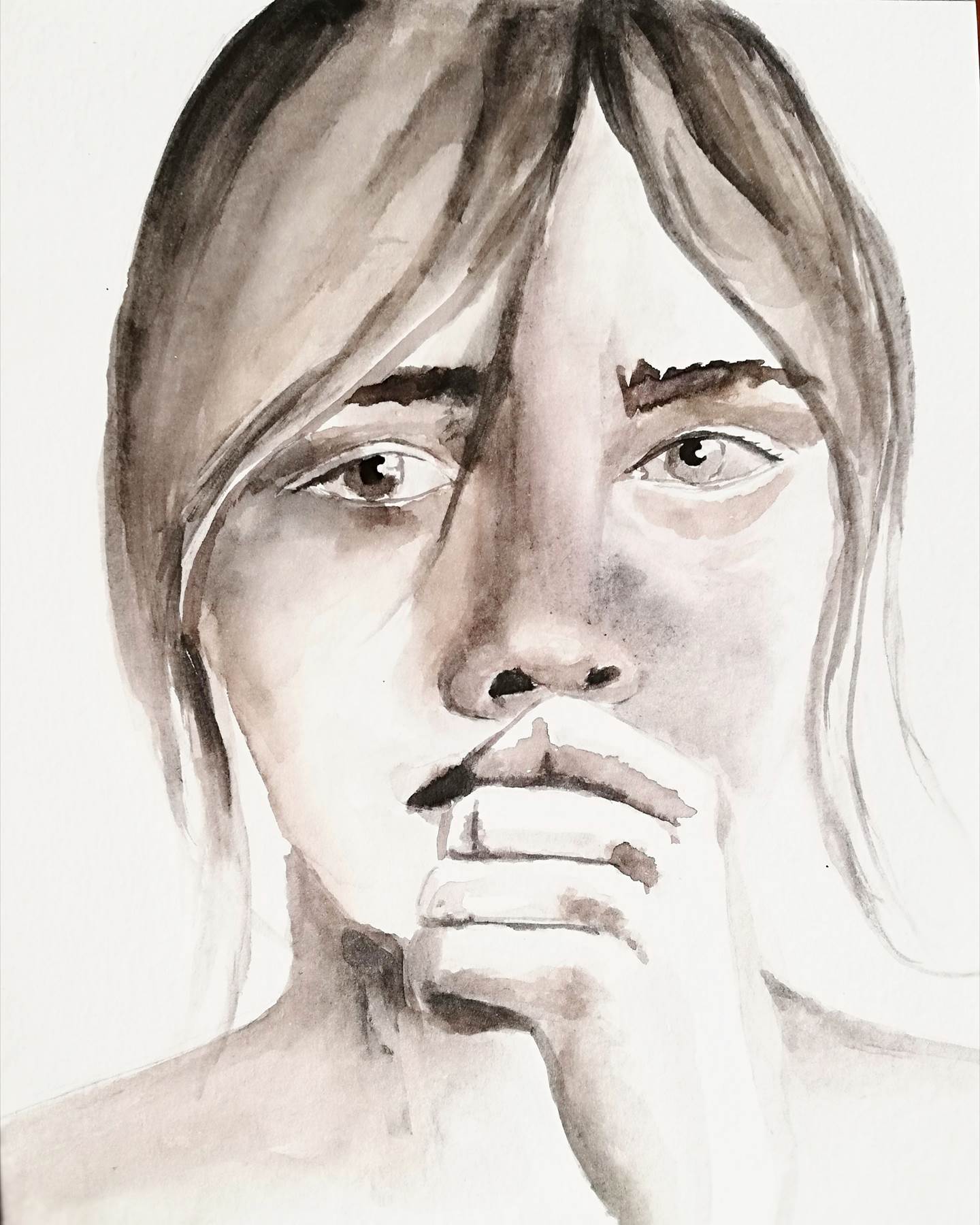 Can you feel what I am feeling?, original Human Figure Watercolor Painting by Ana Maria Costa
